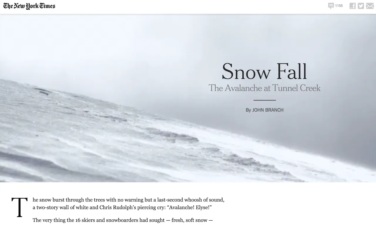 Snowfall, one of the first examples of scrollytelling by The New York Times