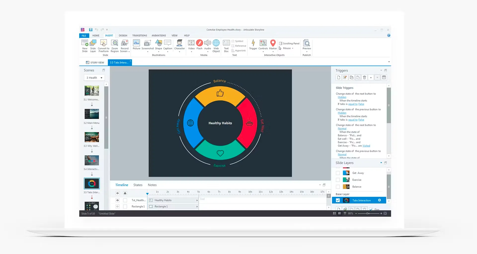 The interface of Articulate 360 eLearning tool