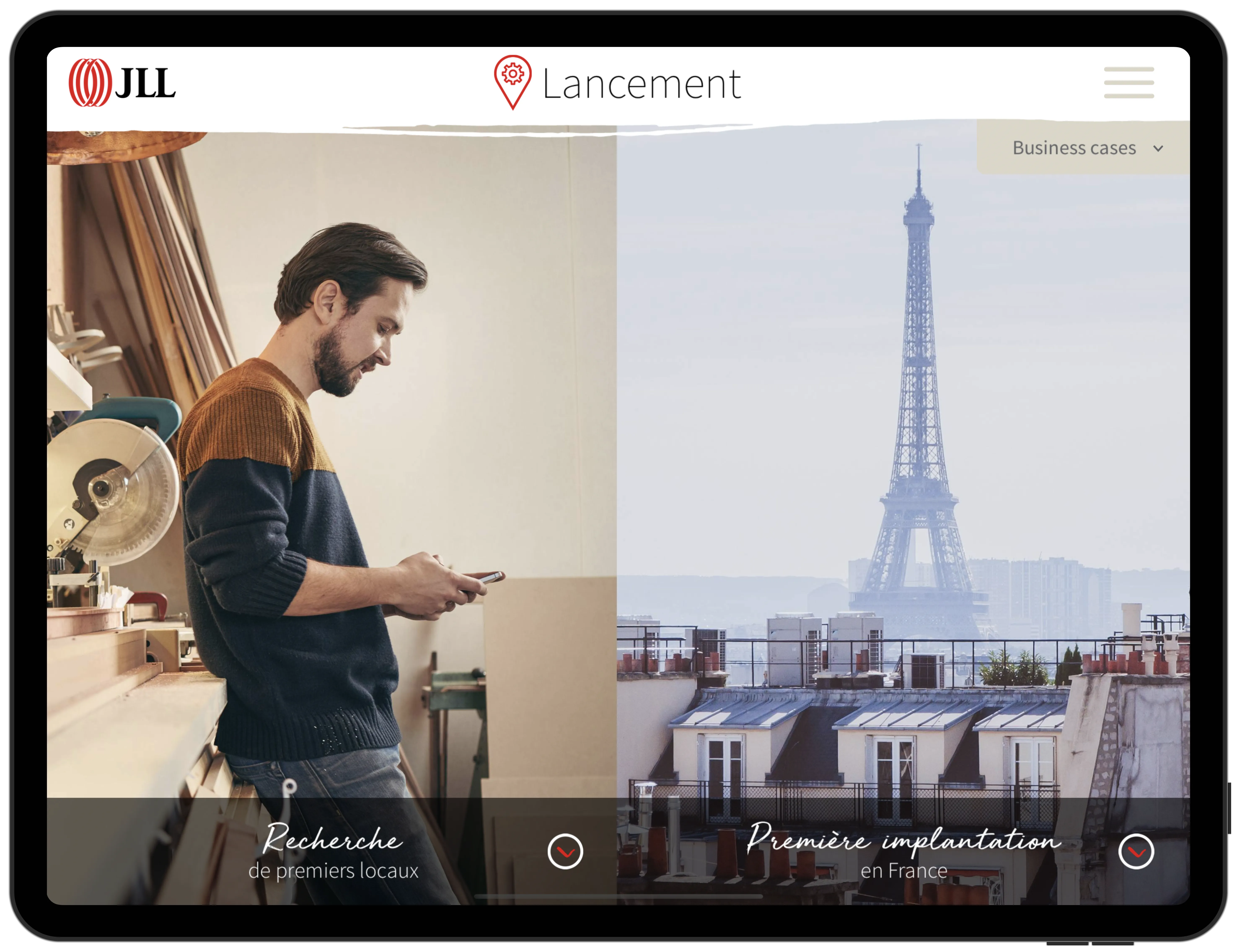 The JLL sales support tool is structured around client profiles, guiding salespeople to the right questions and arguments for each prospect.