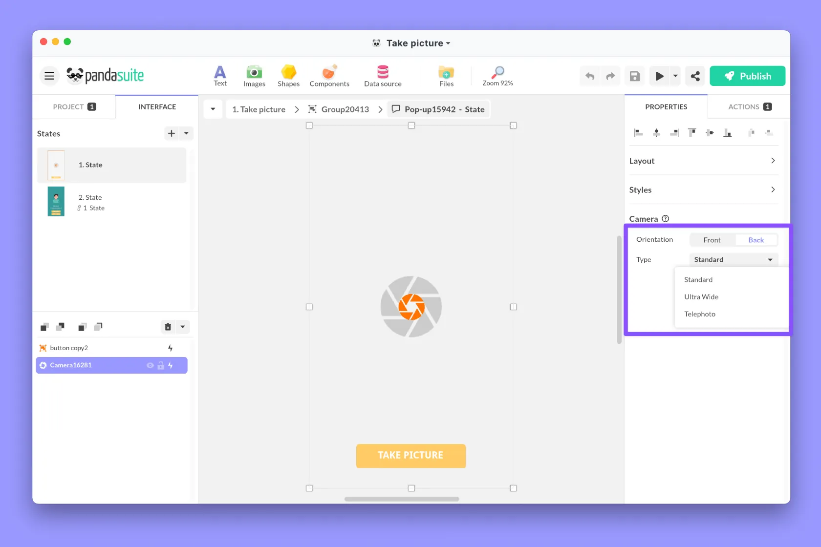 Choose the type of camera