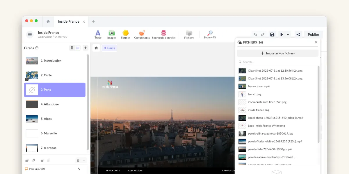 La création des écrans