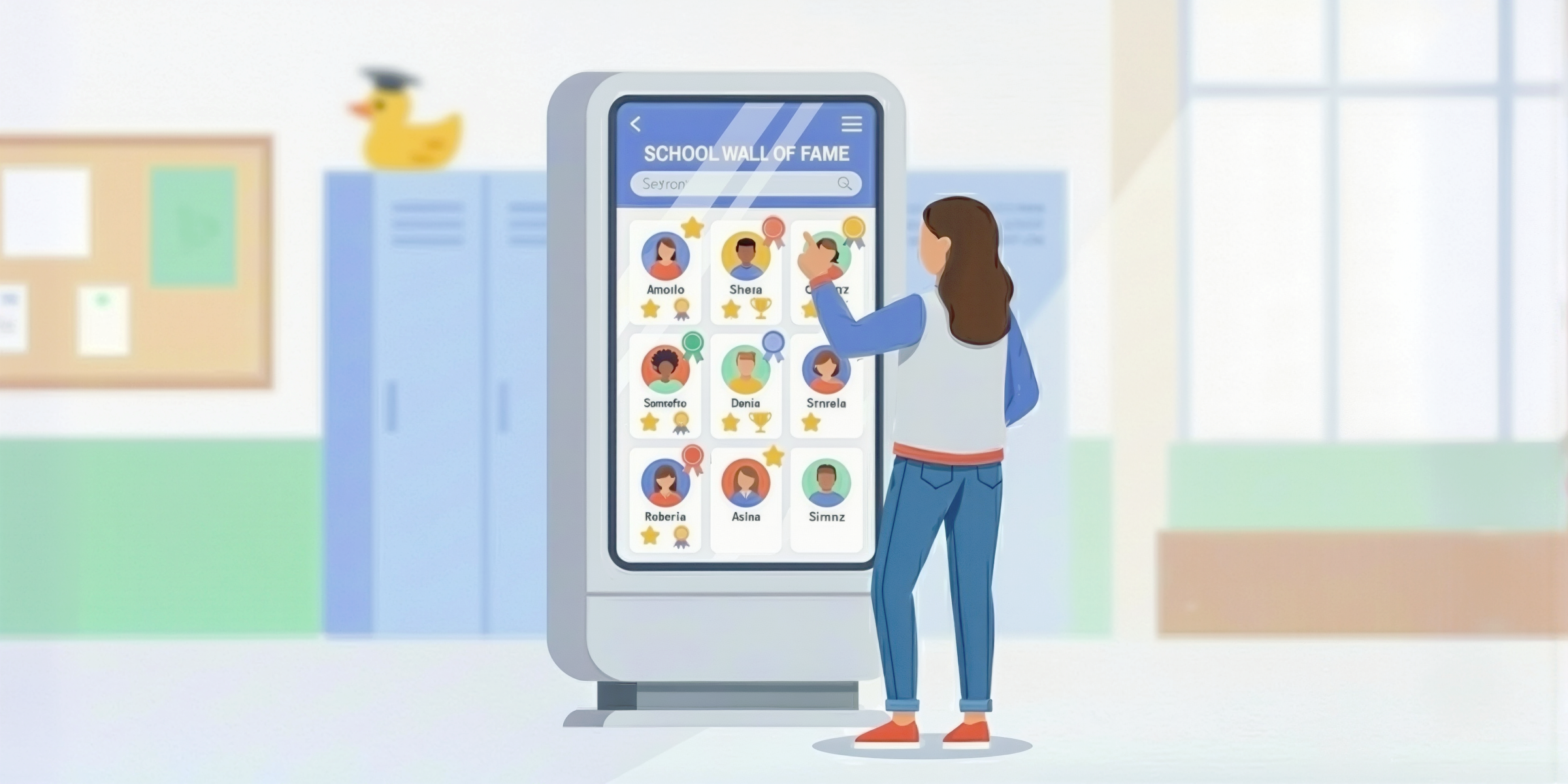 Build an interactive digital hall of fame without coding with PandaSuite. Showcase talents and achievements on touchscreens, tablets, or the web.